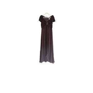 Tadashi Shoji Long Maxi Beaded Cap Sleeve Brown Dress Gown Formal Wedding Sheer